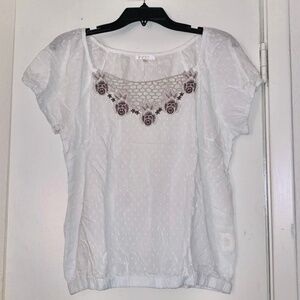 Women’s White Flower Crochet Front Blouse Top - Size Large